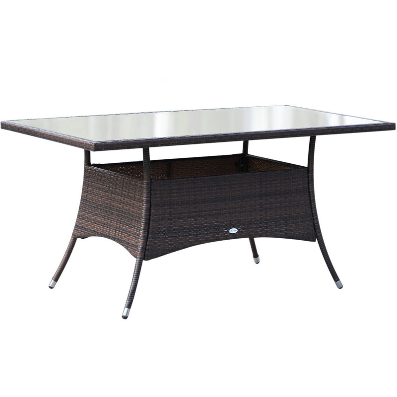 Image of brown rattan 6 seater patio table and chairs dining set with cream cushions