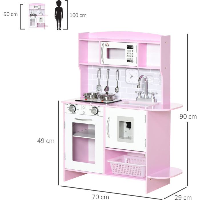 Wooden Play Kitchen, Lights, Sounds, Water Dispenser, Pink