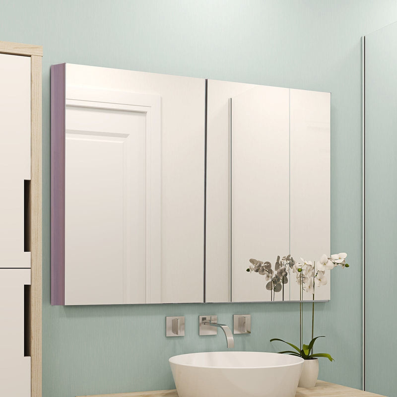 Bathroom Cabinet With Mirror, 63W x 13.5D x 60H cm, Walnut