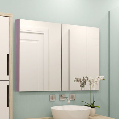 Bathroom Cabinet With Mirror, 63W x 13.5D x 60H cm, Walnut Kleankin