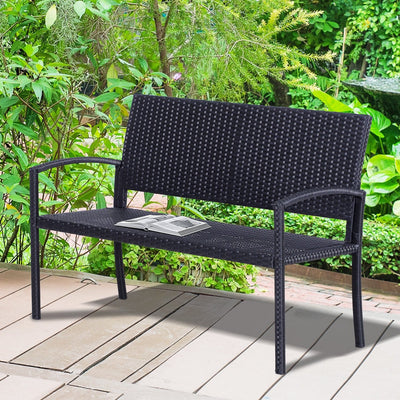 Outsunny Rattan Chair 2-Seater Loveseat-Black Outsunny