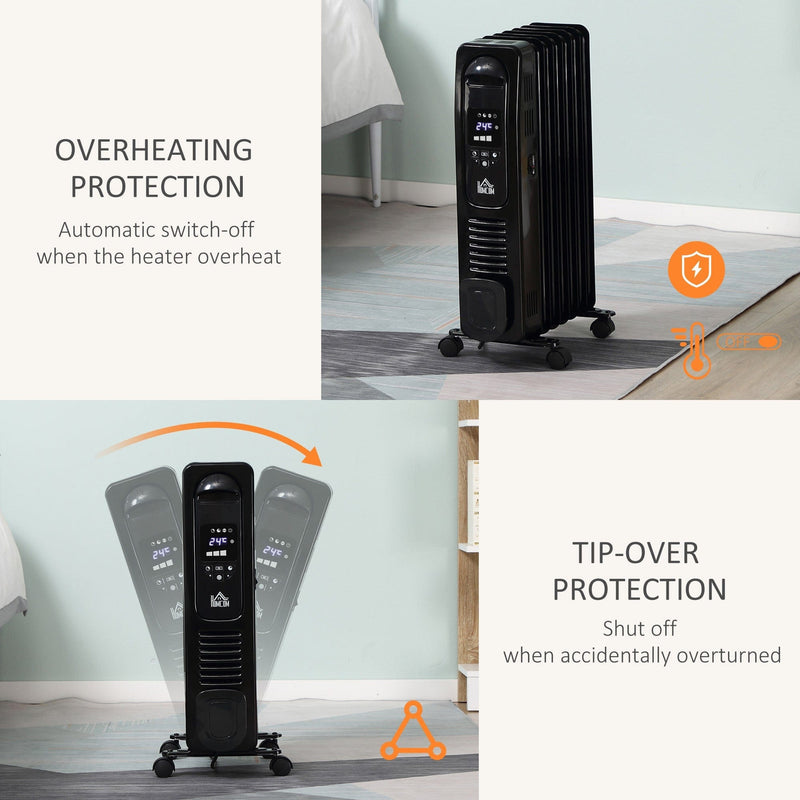 Oil Filled Radiator, LED Display, 3 Settings, Remote, 1630W