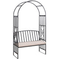 Metal Arch Garden Bench with Cushion, 114x60x206cm, Black Outsunny