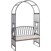 Metal Arch Garden Bench with Cushion, 114x60x206cm, Black Outsunny
