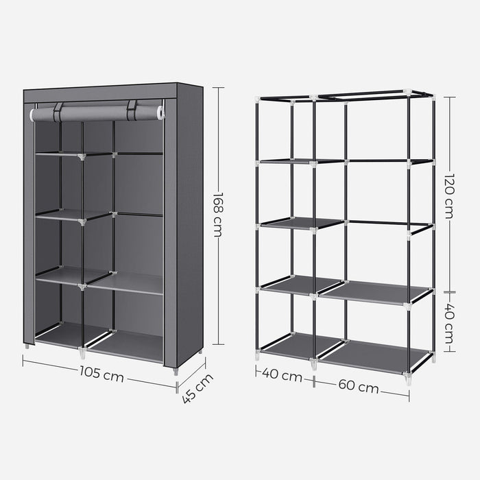 Grey Fabric-Covered Portable Wardrobe