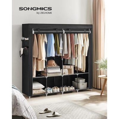 Portable Wardrobe With Cover Black Songmics