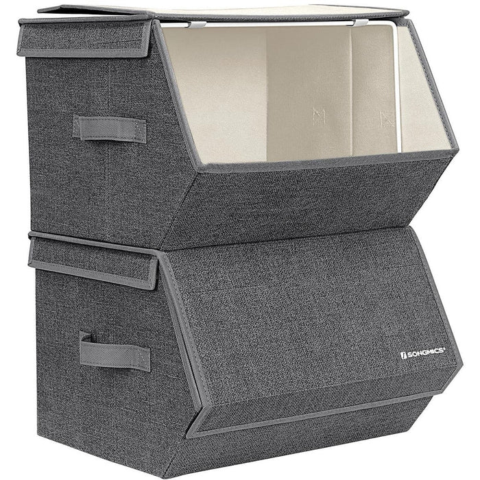 Grey Storage Boxes with Lids, Set of 2