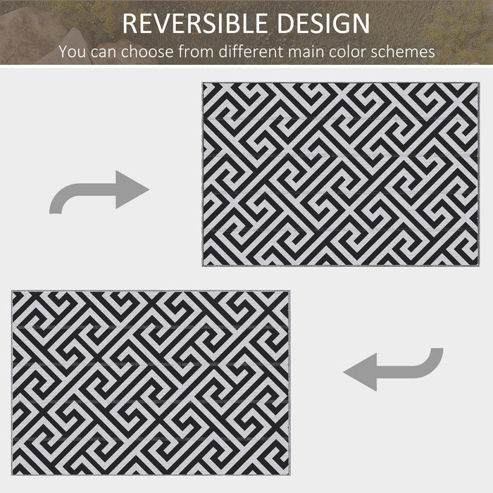 Reversible Outdoor Rug, Black & White - 121x182 cm