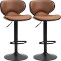 Set of 2 Kitchen Bar Stools, Brown Microfiber Homcom