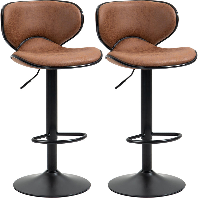 Set of 2 Kitchen Bar Stools, Brown Microfiber