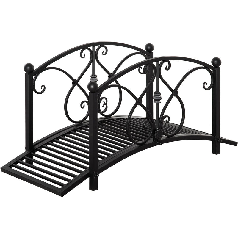 Outsunny 102L x 48W x 49H Classic Metal Garden Bridge with Safety Railings Arc Footbridge Decorative Pond  for Backyard Creek Stream, Black Outsunny