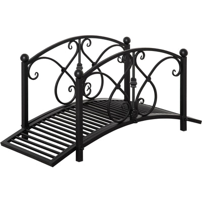Outsunny 102L x 48W x 49H Classic Metal Garden Bridge with Safety Railings Arc Footbridge Decorative Pond  for Backyard Creek Stream, Black Outsunny