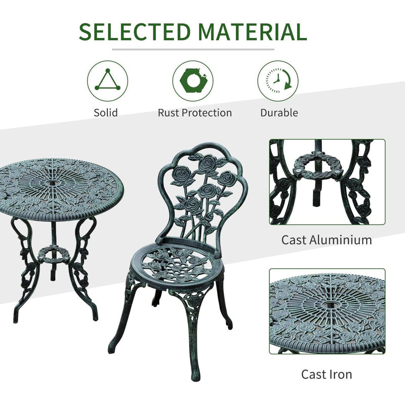 3 Piece Cast Aluminium Bistro Set, Green