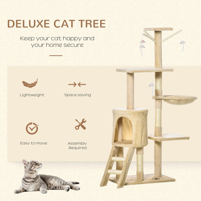 Beige Cat Tree House, 131H cm