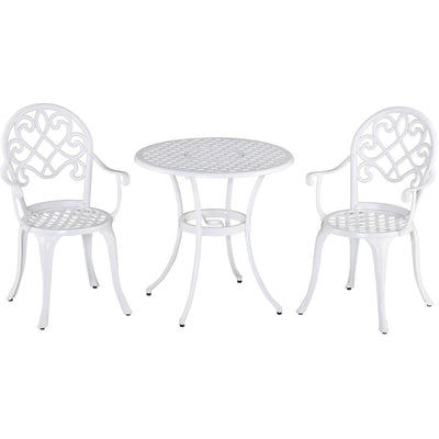 3pc White Metal Bistro Set Outsunny