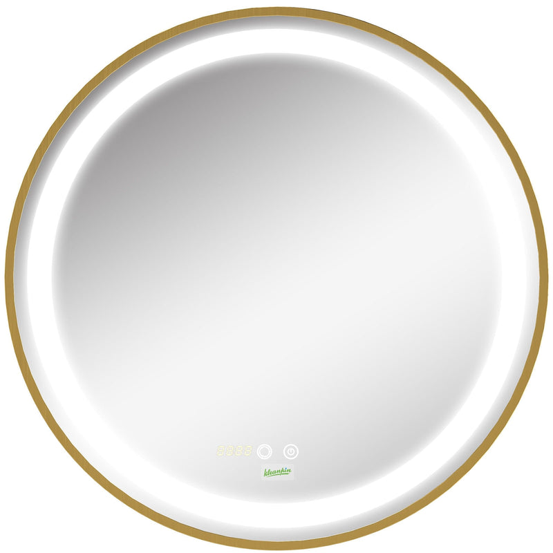 Round LED Wall Mounted Bathroom Mirror, 60cm, Gold