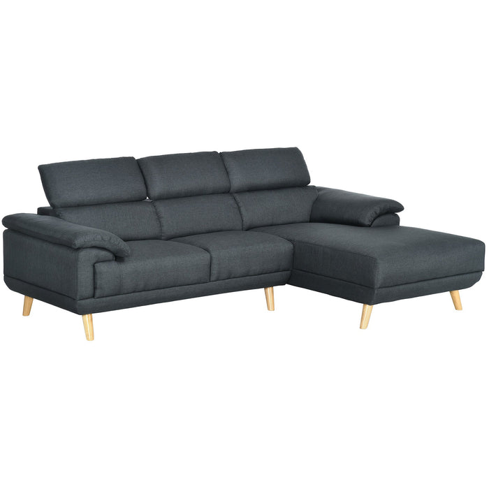 Dark Grey Fabric L Shaped 3-Seater Sofa