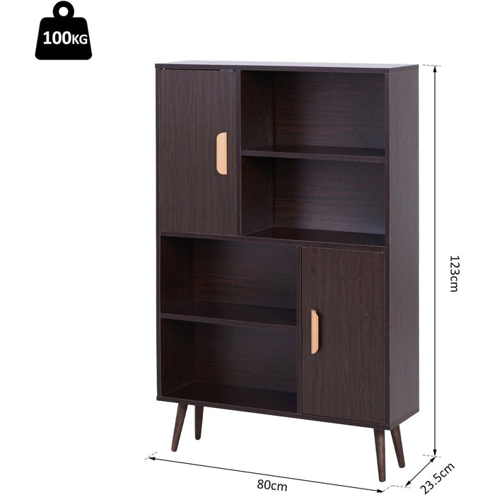 Sideboard Bookshelf, 2 Cupboards, 4 Shelves, 80x23x123cm