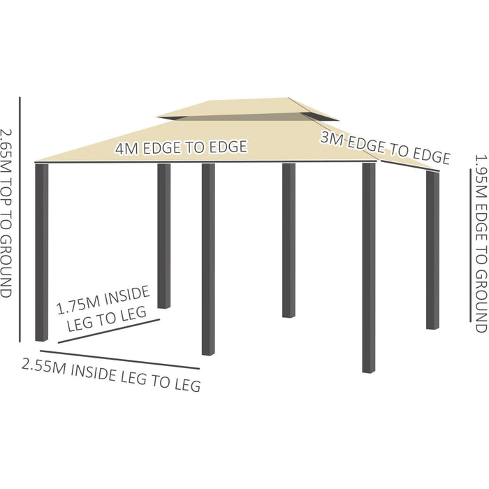 Metal Frame Gazebo, 4x3, Cream Canopy & Curtains