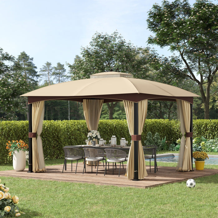 Gazebo For Patio, Double Tier Roof, Netting & Curtains, 4x3