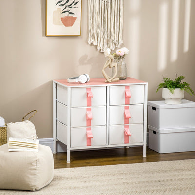 6 Drawer Chest With Pink Handles Homcom