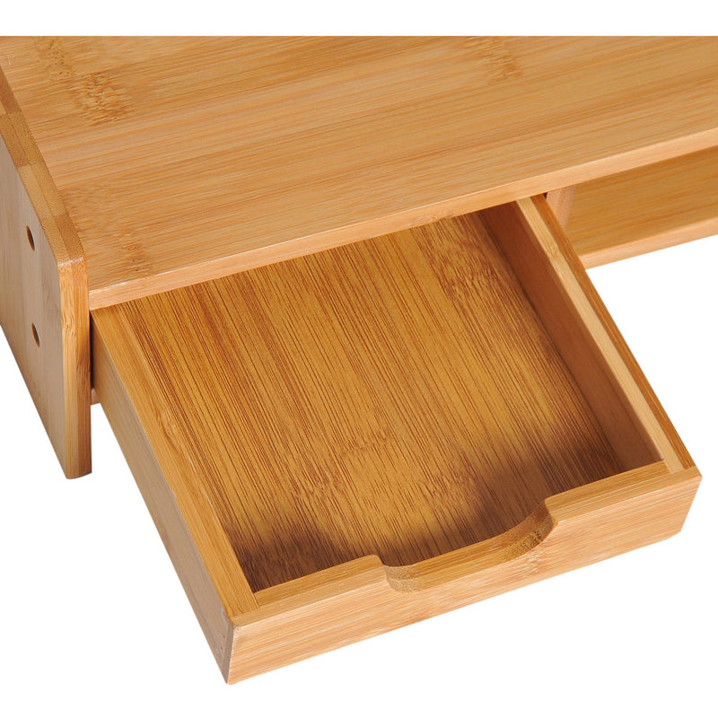 Monitor Riser, PC Stand, Drawer, Bamboo, Desktop Organiser