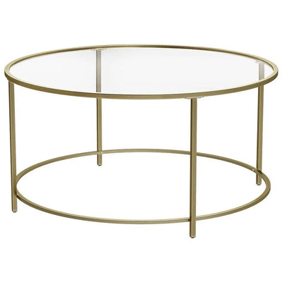 Round Gold Glass Coffee Table With Tempered Glass Top by Vasagle - This is highly desirable coffee table with a sleek modern design - Perfect for living rooms and reception rooms