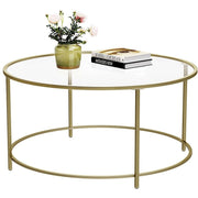 Round Gold Glass Coffee Table With Tempered Glass Top by Vasagle - This is highly desirable coffee table with a sleek modern design - Perfect for living rooms and reception rooms