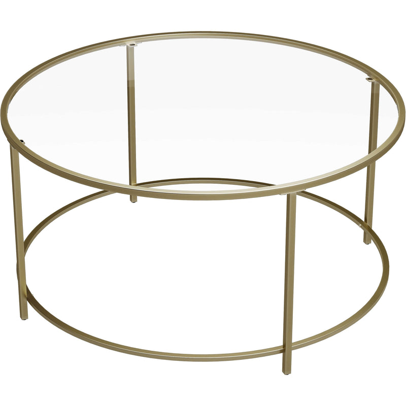Round Gold Glass Coffee Table With Tempered Glass Top by Vasagle - This is highly desirable coffee table with a sleek modern design - Perfect for living rooms and reception rooms