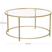 Round Gold Glass Coffee Table With Tempered Glass Top by Vasagle - This is highly desirable coffee table with a sleek modern design - Perfect for living rooms and reception rooms