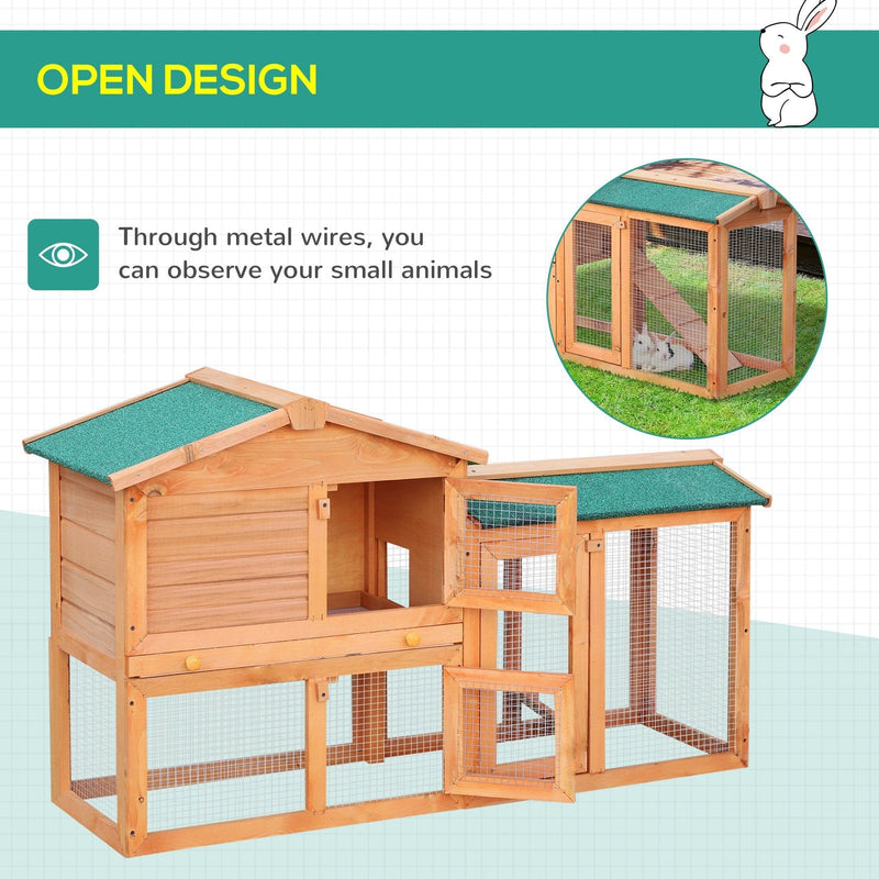 Rabbit 2 Tier Fir Wood Small Animal Hutch w/ Ramp Brown AOSOM