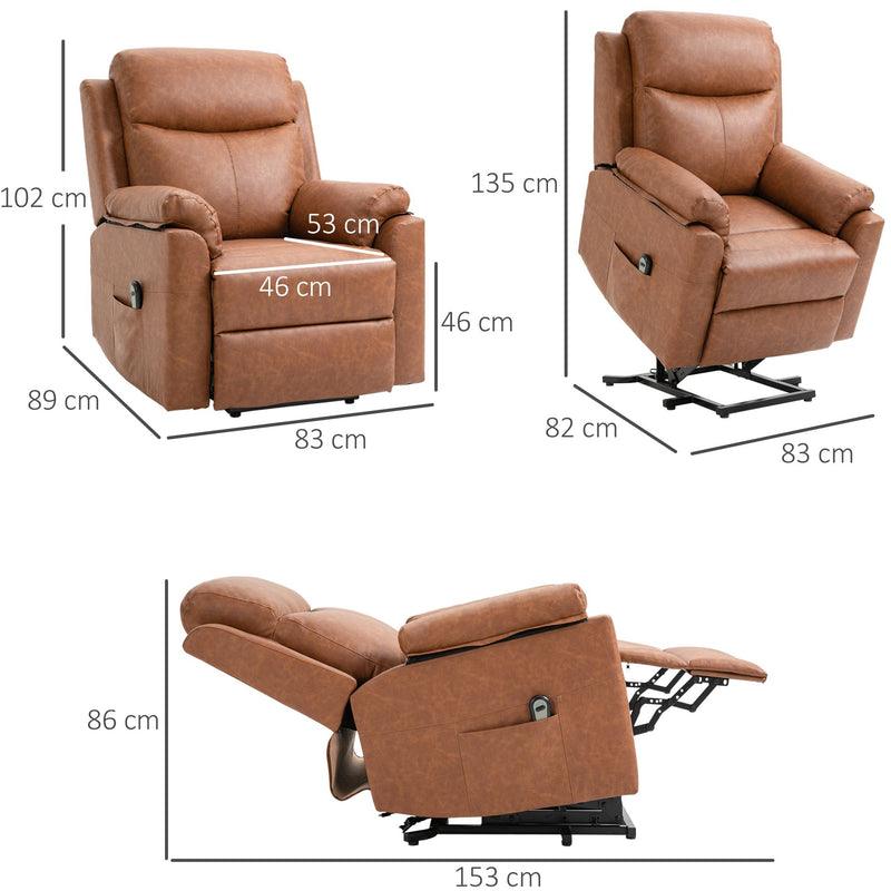Power Lift Chair for Elderly, Brown Faux Leather