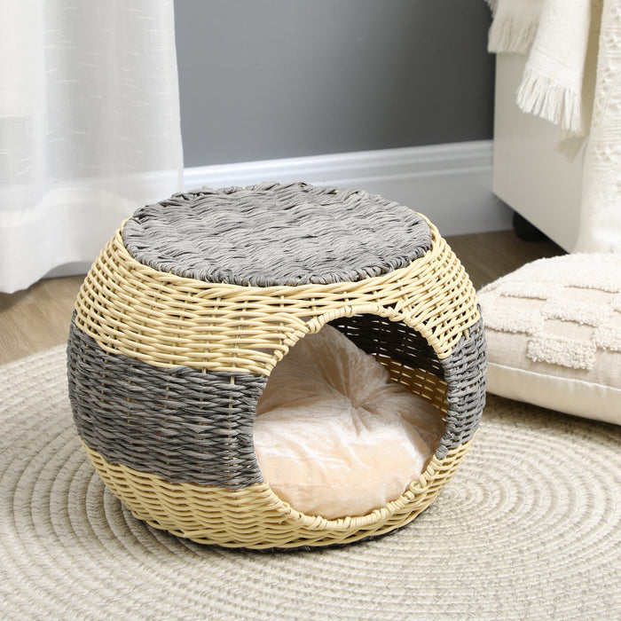 Wicker Cat Cave With Washable Cushion - 40x30cm