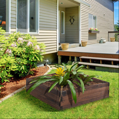 Raised Wooden Flower Beds, 80x80x22.5 cm Outsunny