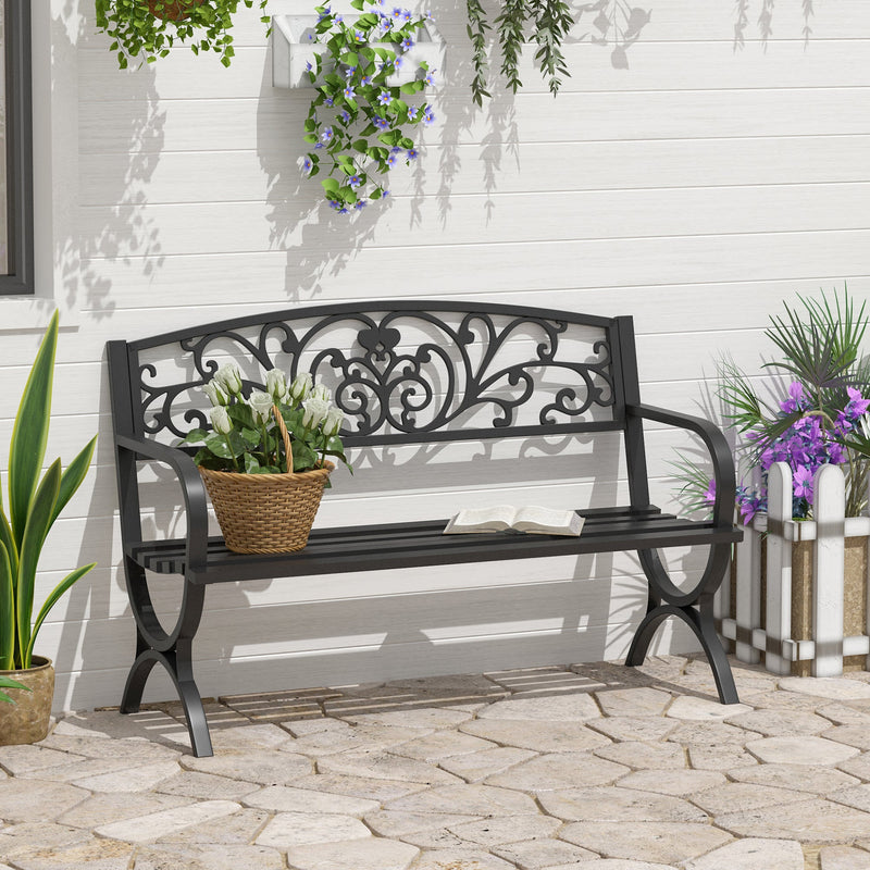 2 Seater Metal Garden Bench Outsunny