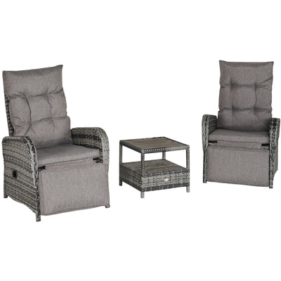 Rattan Garden Lounger Set, Reclining Armchairs, Coffee Table Outsunny