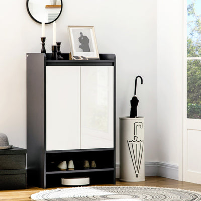 Grey Shoe Cabinet with White High Gloss Doors Homcom