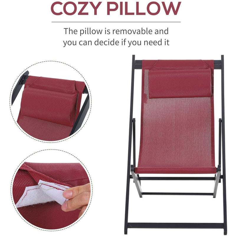 Folding Wooden Deck Chairs, Set of 2