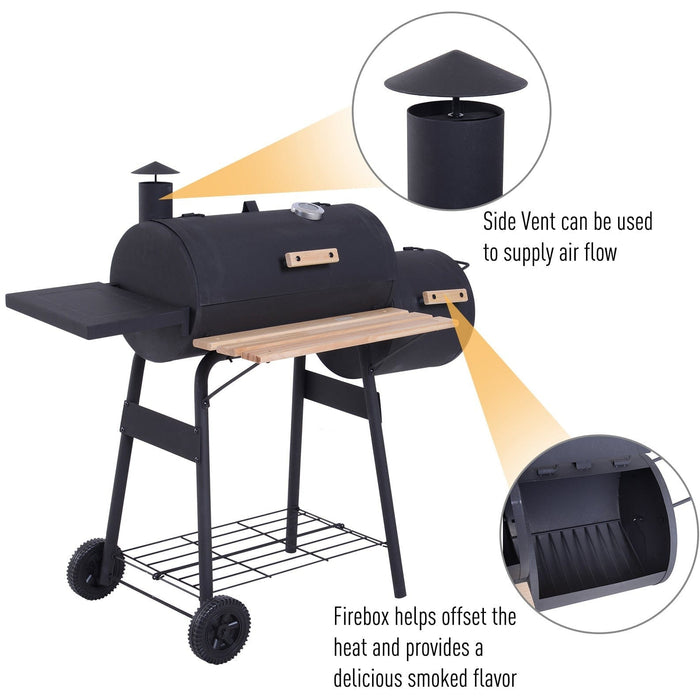 Charcoal Barrel BBQ Grill With Offset Smoker