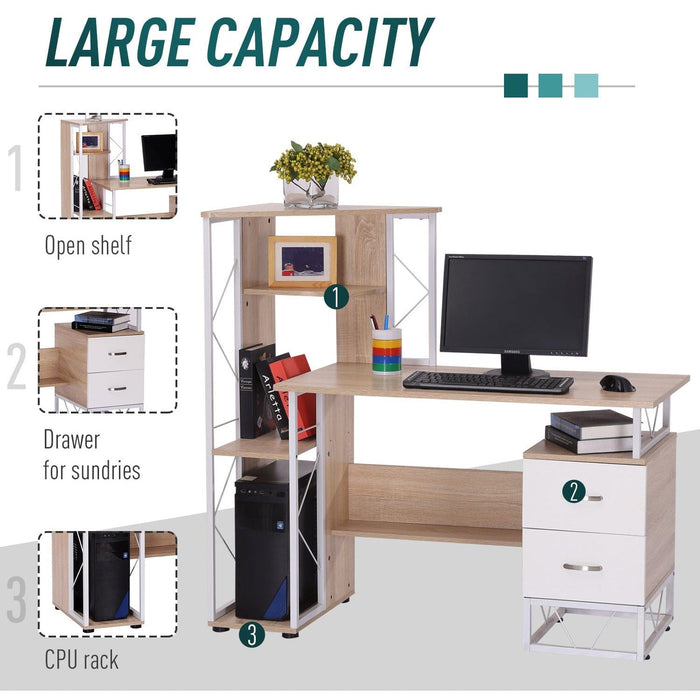 Computer Desk with Shelves, Drawers, Home Office Workstation