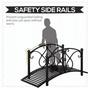 Outsunny 102L x 48W x 49H Classic Metal Garden Bridge with Safety Railings Arc Footbridge Decorative Pond  for Backyard Creek Stream, Black Outsunny
