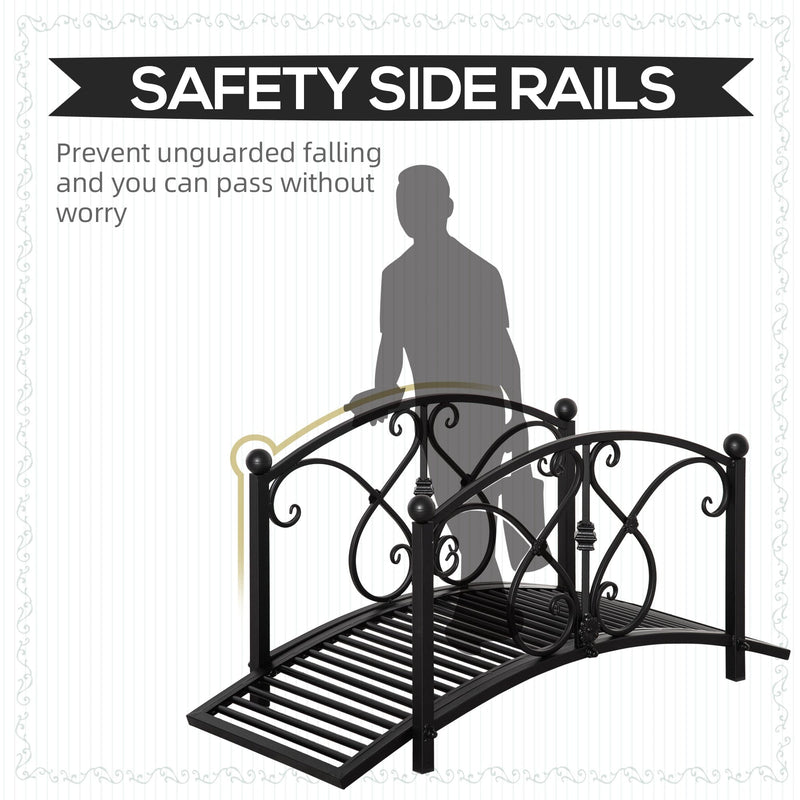 Outsunny 102L x 48W x 49H Classic Metal Garden Bridge with Safety Railings Arc Footbridge Decorative Pond  for Backyard Creek Stream, Black Outsunny