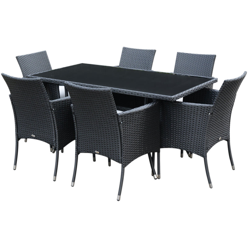 6 Seater Rattan Dining Set, Black