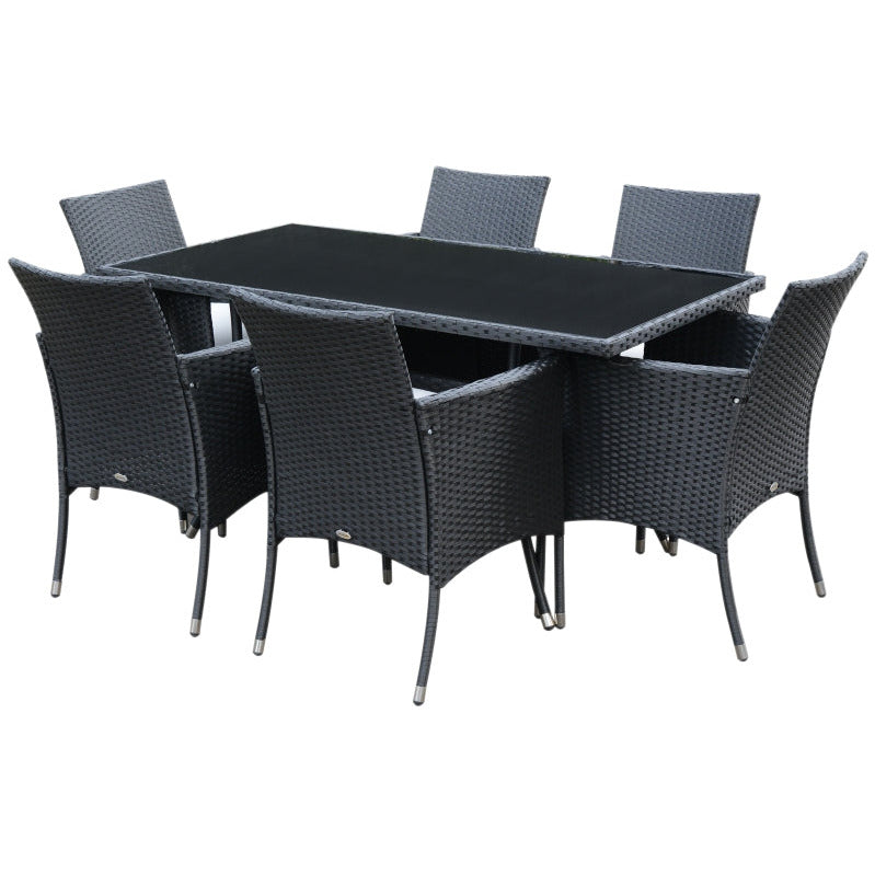 A Rattan Dining Table and Chairs Set, Black