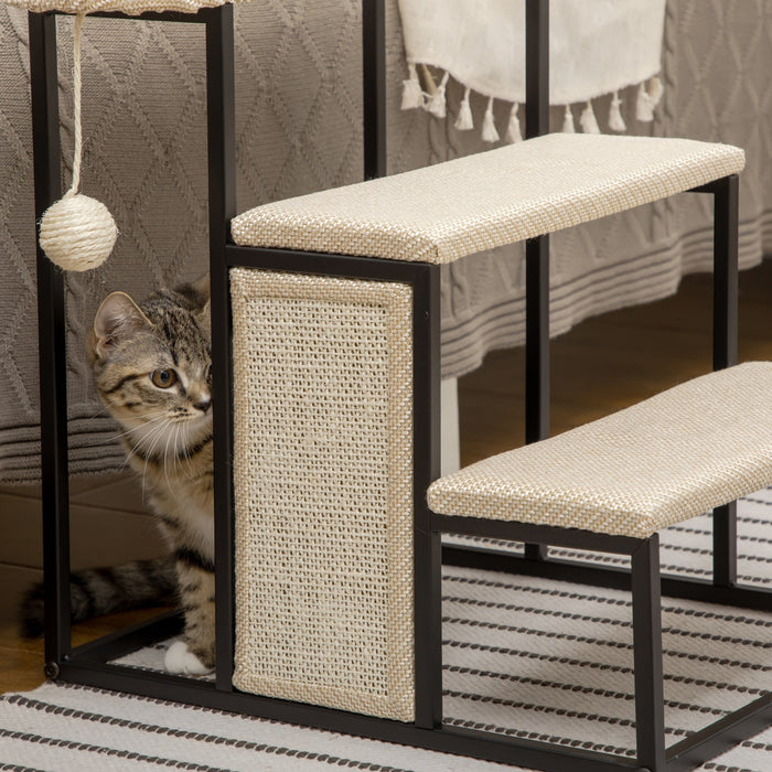 Cat Stairs With Scratching Board & Ball, Cream