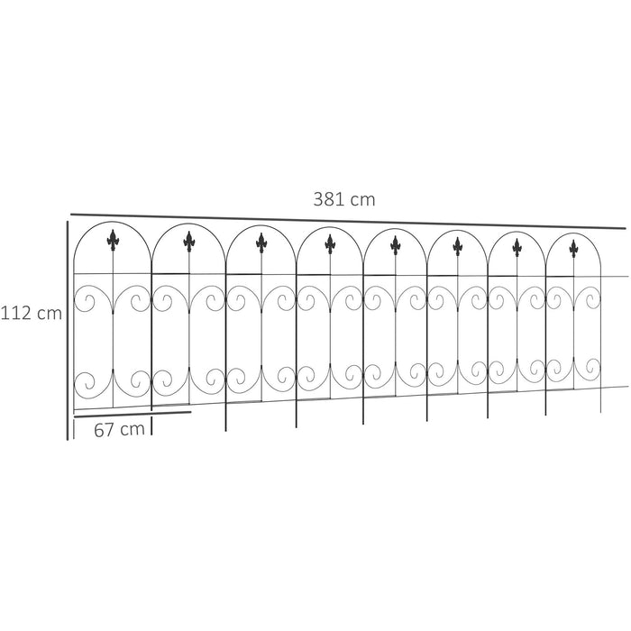 8Pc Black Garden Fence 44in x 12.5ft