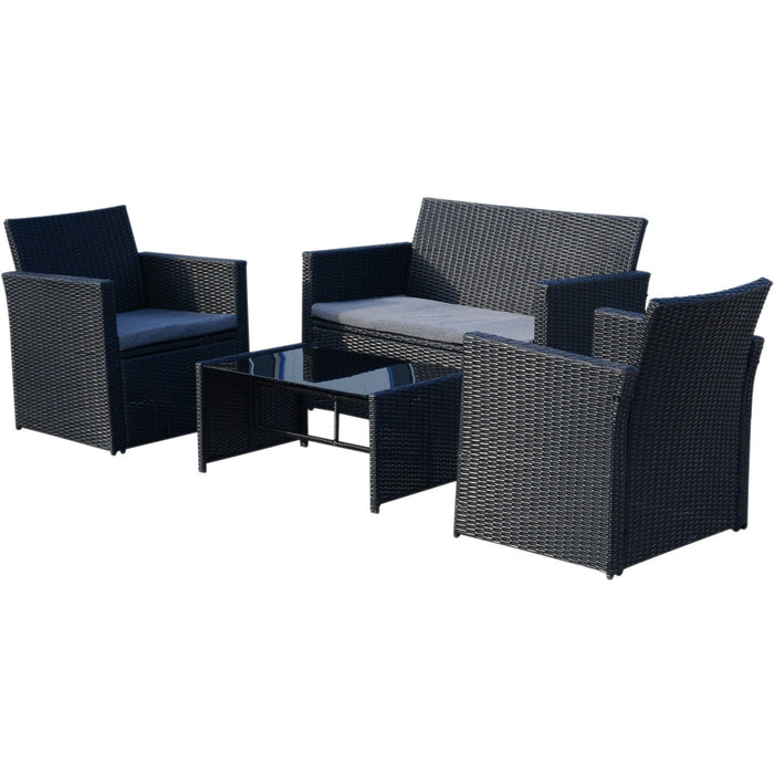 4 Seater Rattan Sofa Set with Bench Chairs & Coffee Table