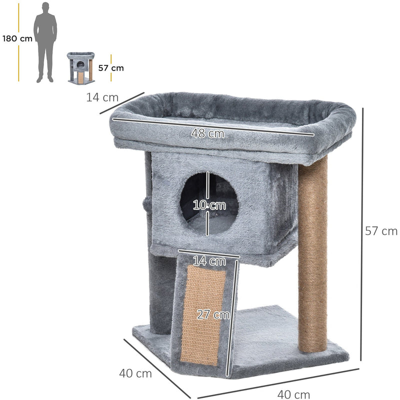 Indoor Cat House With Platform - Grey