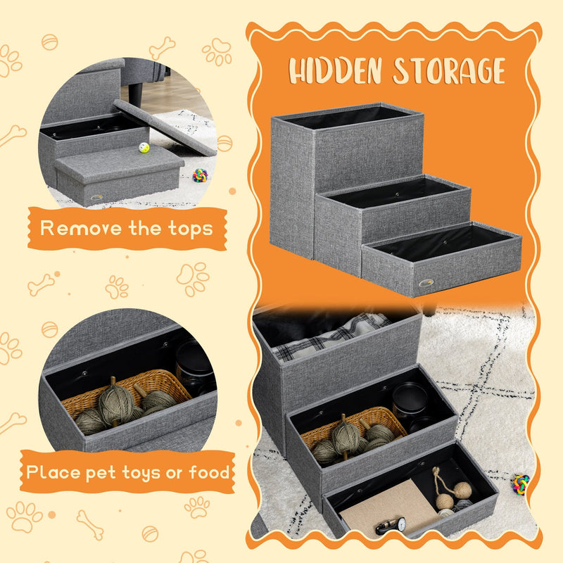 Pet Steps With Storage, 3 Steps, Grey