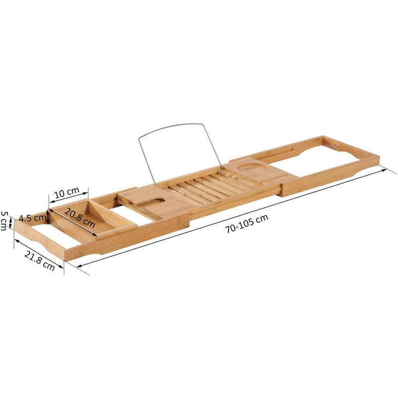 Extendable Bamboo Bath Caddy, 75-109L x 23.5W cm Homcom